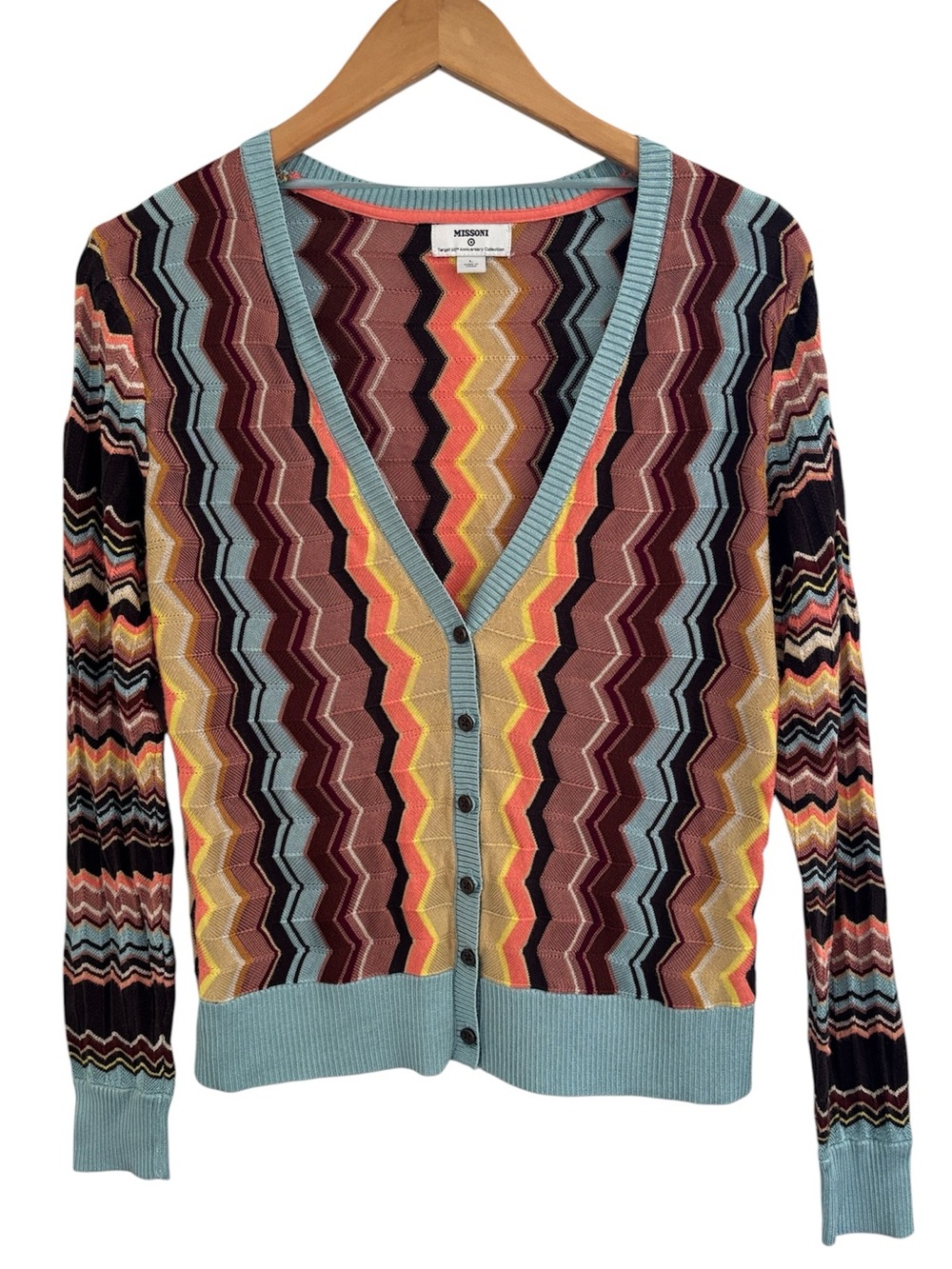 Missoni for Target Colorful Wavy Zigzag VNeck Button Down Cardigan Large